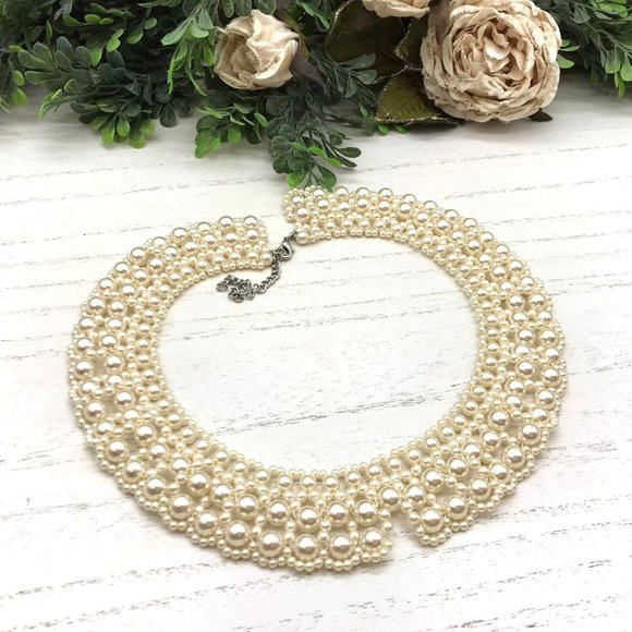 Vintage 17"-20" Necklace Collar Design With Faux Pearl Beads - Picture 1 of 3